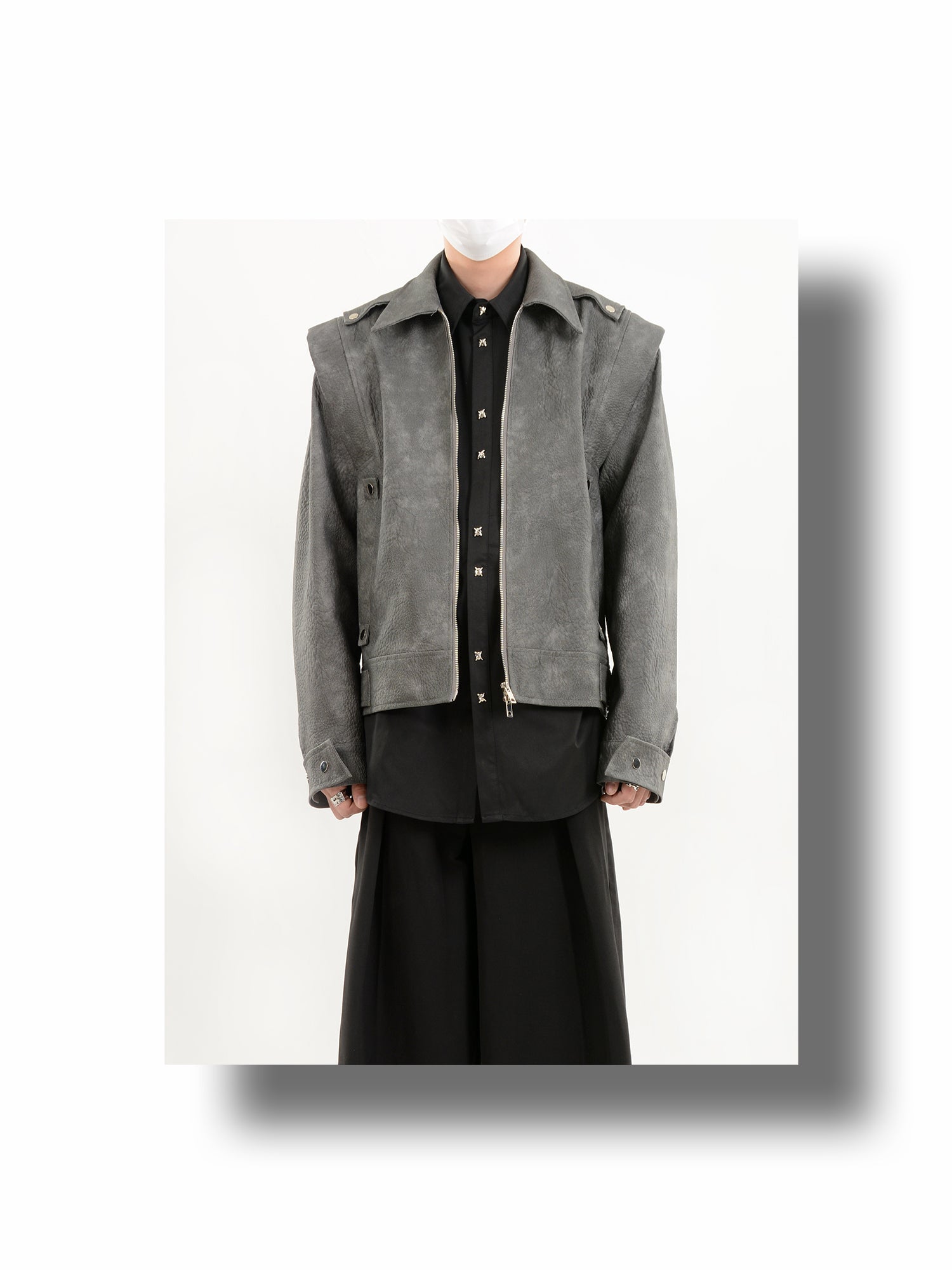 niche deconstructed textured PU leather jacket