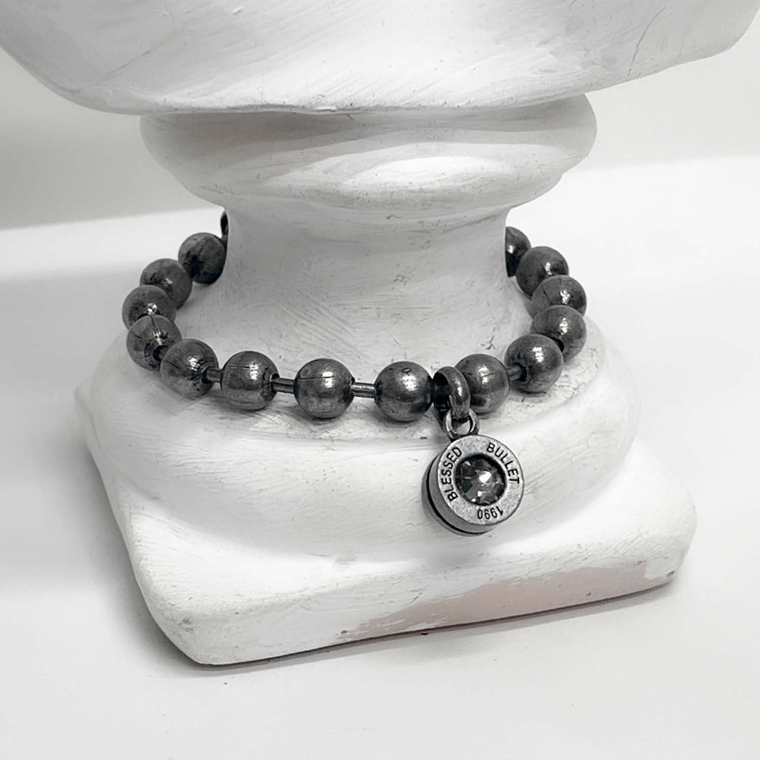 [BLESSEDBULLET]9mm ball chain bulletback bracelet_dark silver