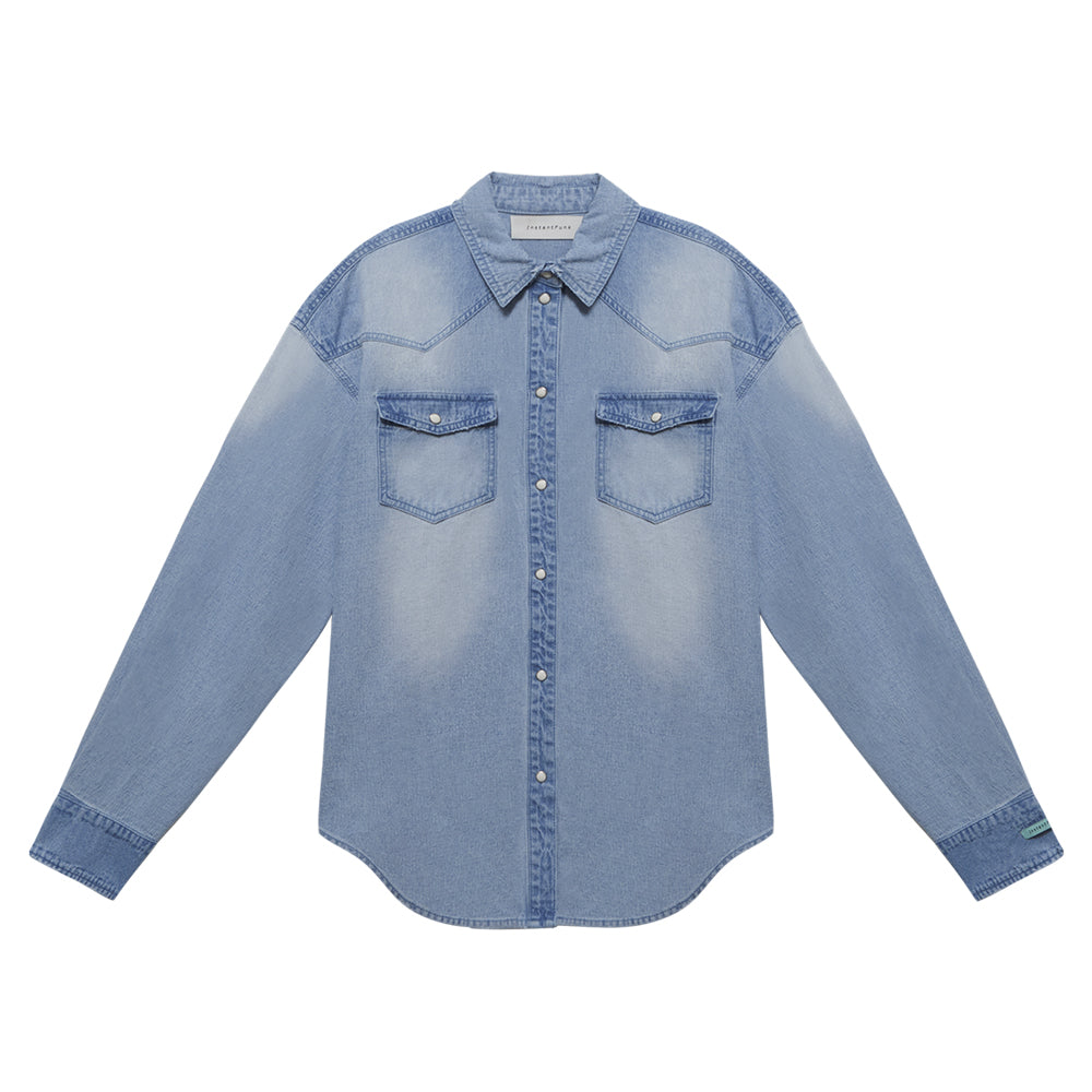 Fade-wash western denim shirt