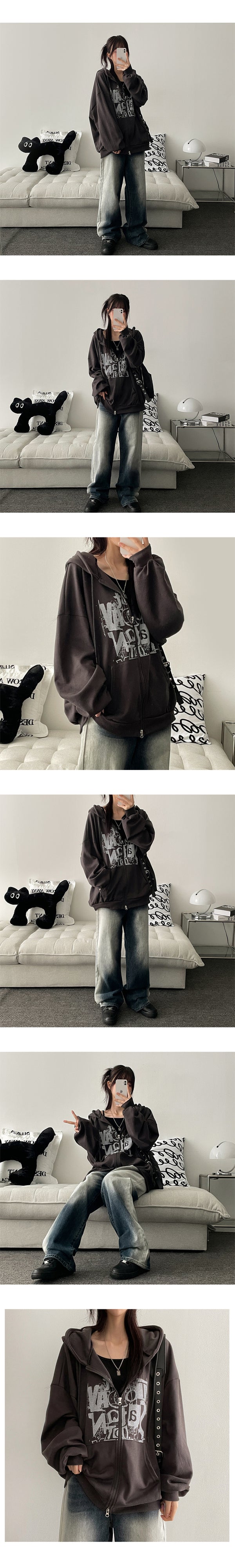 FIBER Oversized Fit Two-Way Hoodie Zip-Up