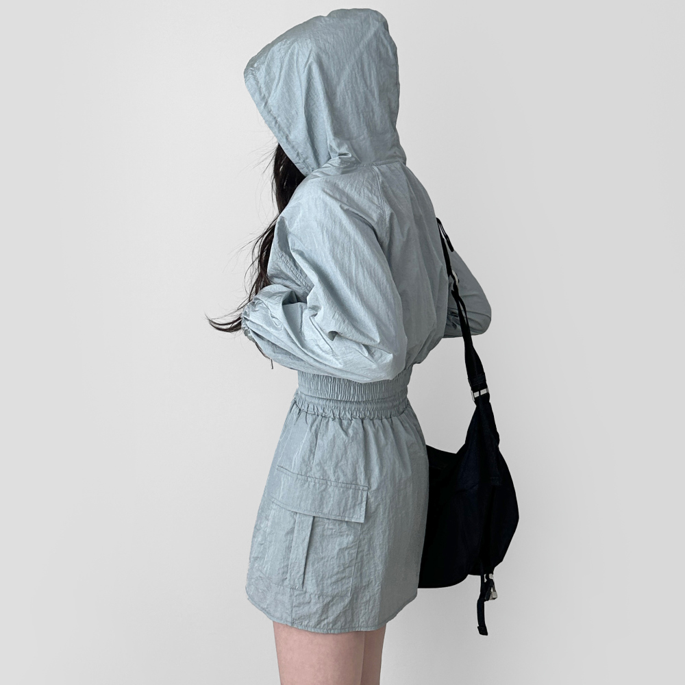 [SET] Hood windbreaker cargo mini skirt two piece