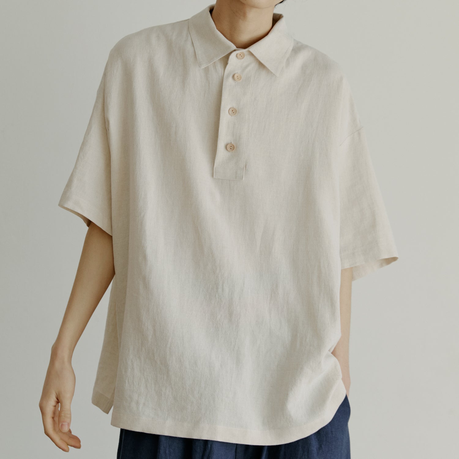 unisex half henlyneck shirts beige