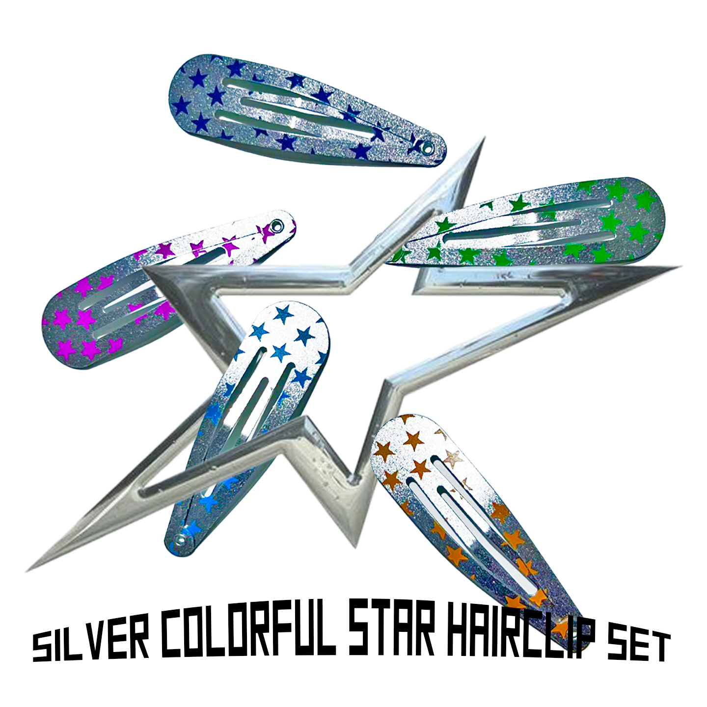 Silver colorful star hairclip (5color SET)