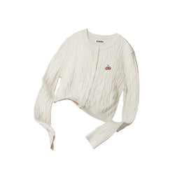 SMALL CHERRY CABLE CROP KNIT CARDIGAN [IVORY]