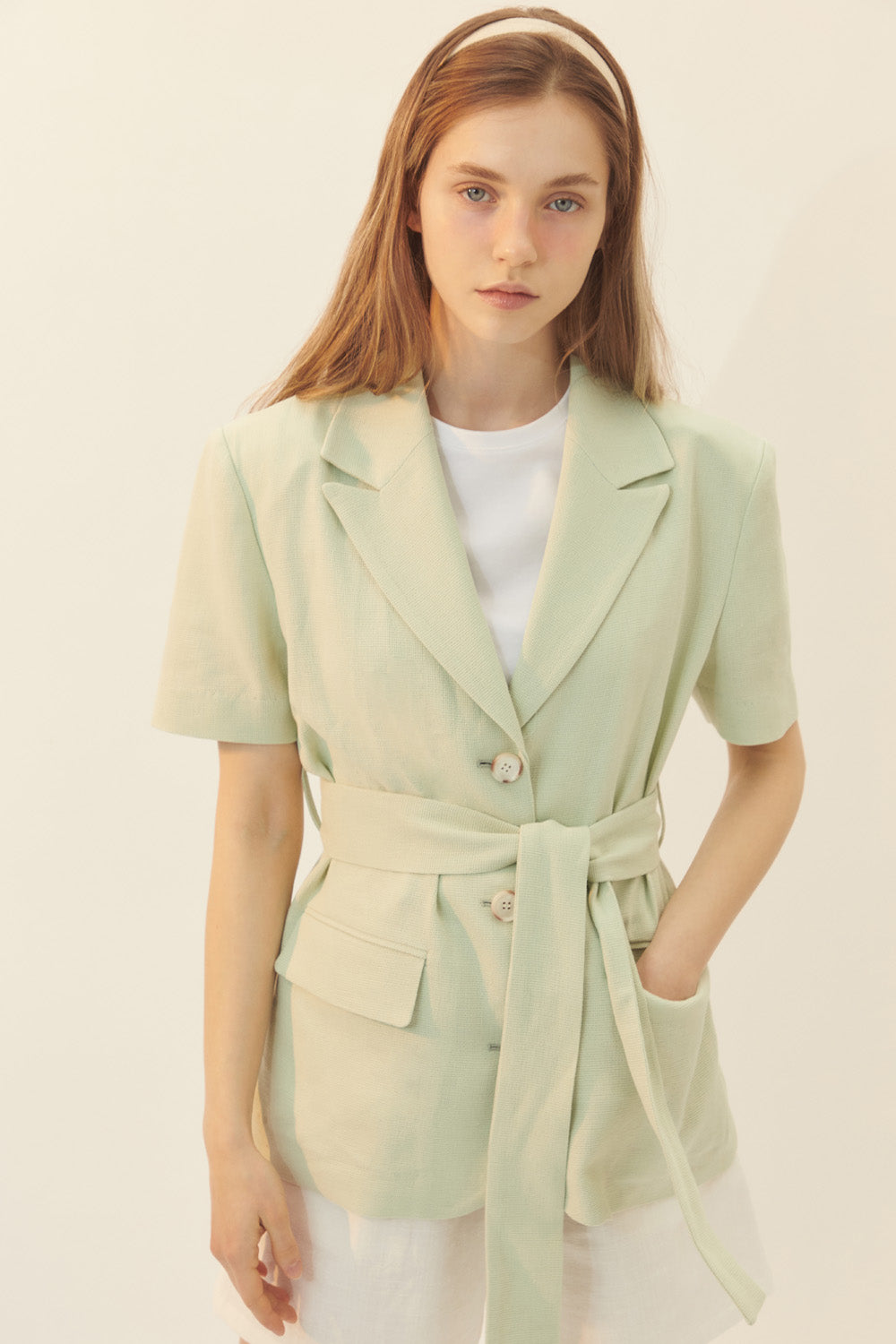 [BREEZE] Half Sleeve Linen Jacket_MINT (CTD1)