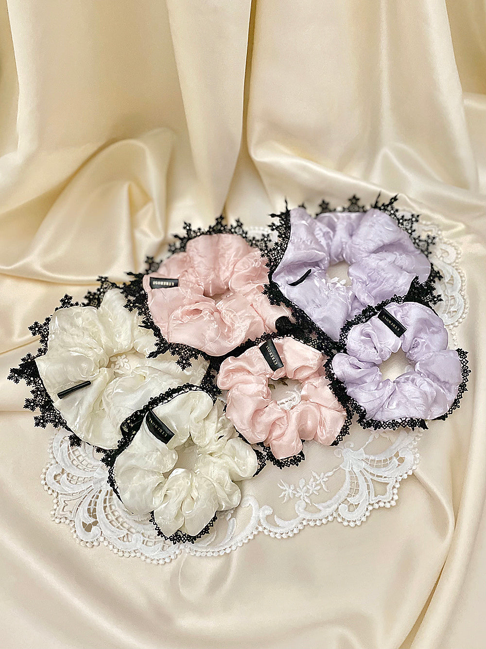 Glossy Organza Lace Satin Hair Scrunchie (S)