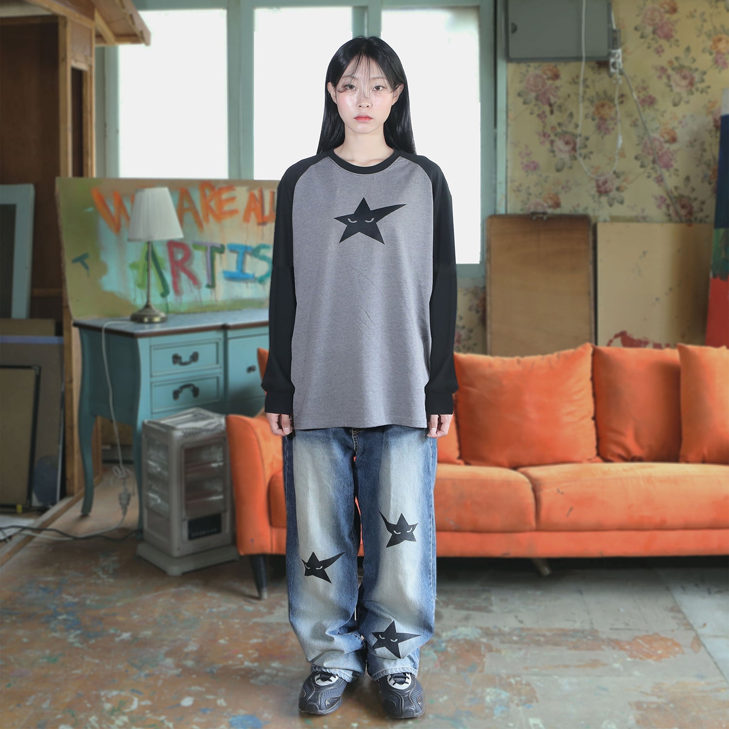 LAZY STAR RAGLAN SLEEVE ( GRAY )