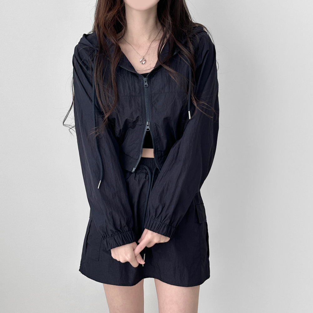 [SET] Hood windbreaker cargo mini skirt two piece