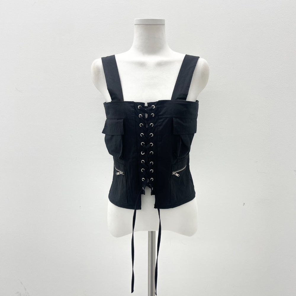 Nylon eyelet cargo corset sleeveless (2 Color)