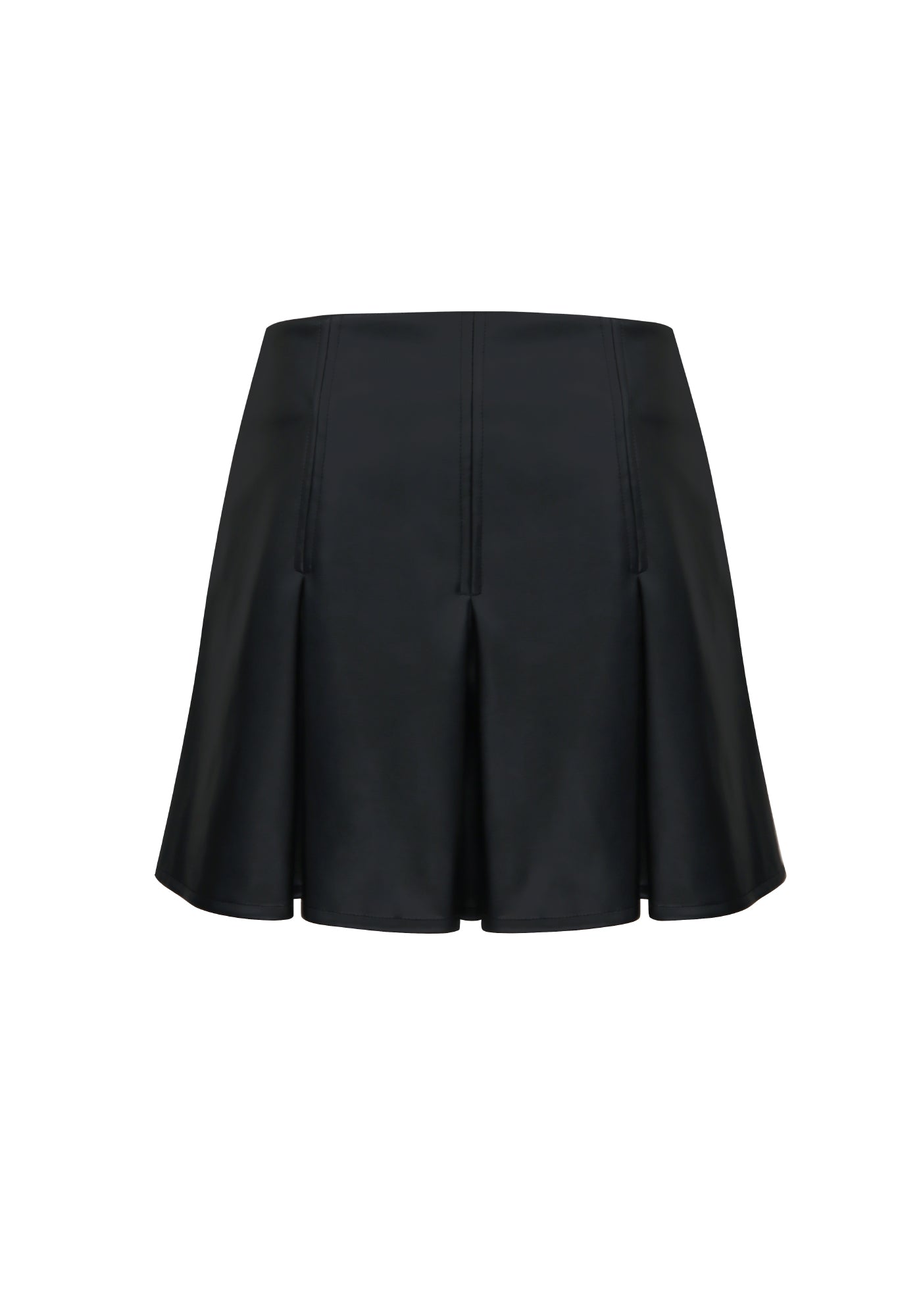 BLACK GODET PLEATED VEGAN LEATHER SKIRT