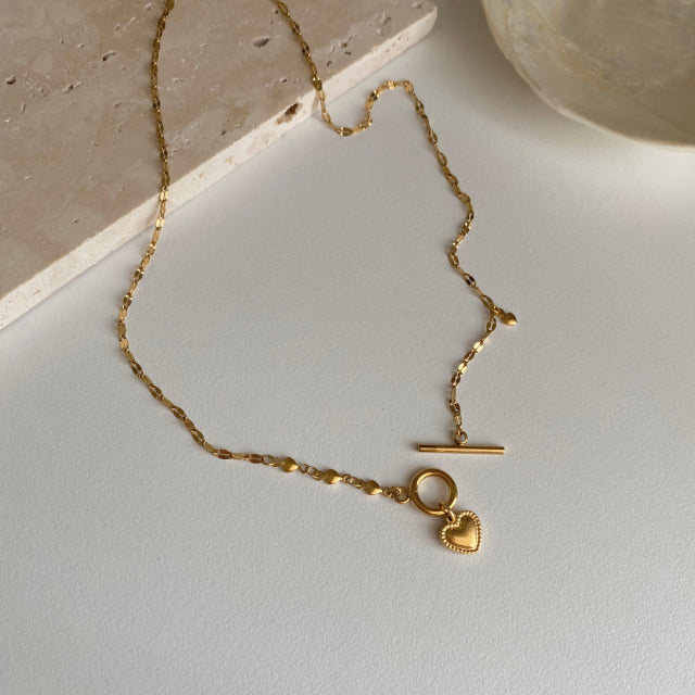 ggt Gold heart simple toggle bar necklace