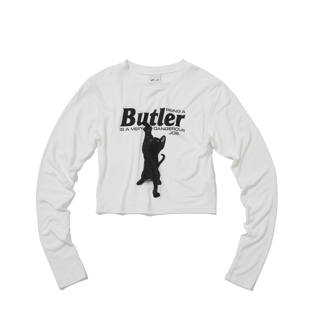 CAT BUTLER Crop long-sleeved T-Shirt (WHITE)