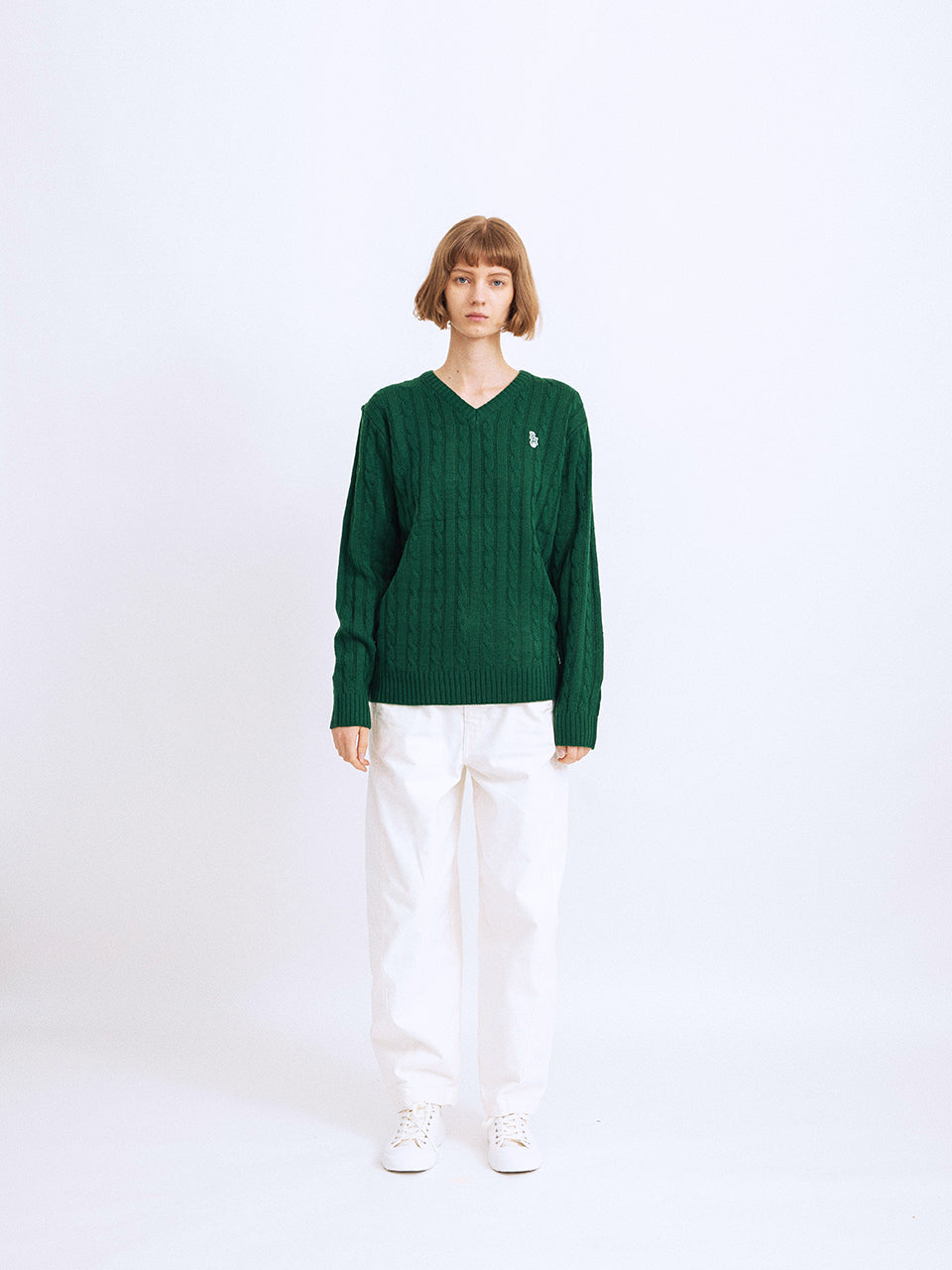 RCH mark v neck cable knit sweater green