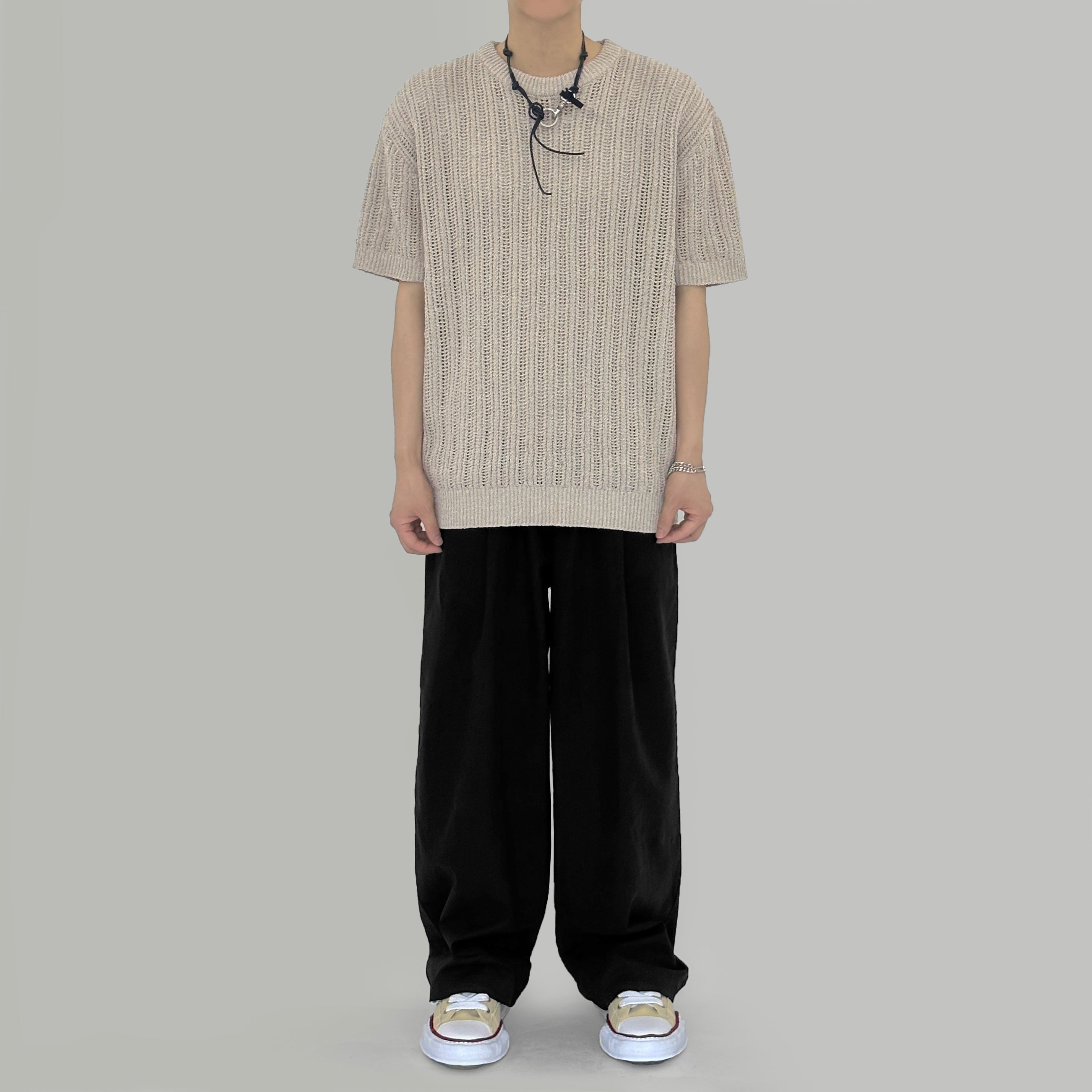 Banding linen wide pants