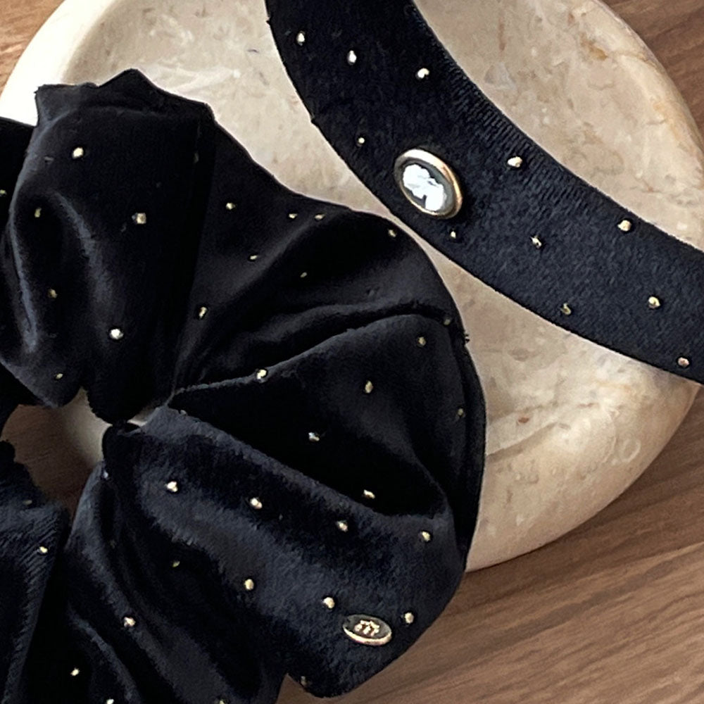 Cameo Gold Dot Velvet Volume Scrunchie [Black]