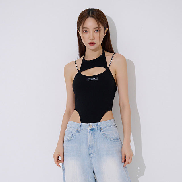 TOP(9358) Chain Strap Bodysuit