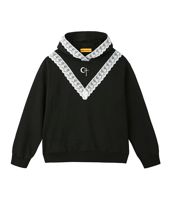 sailor lace hood t-shirt - BLACK