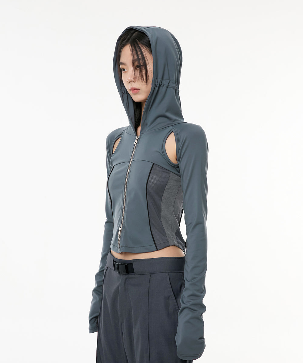 19.Division Cut-out Hooded Zip-up