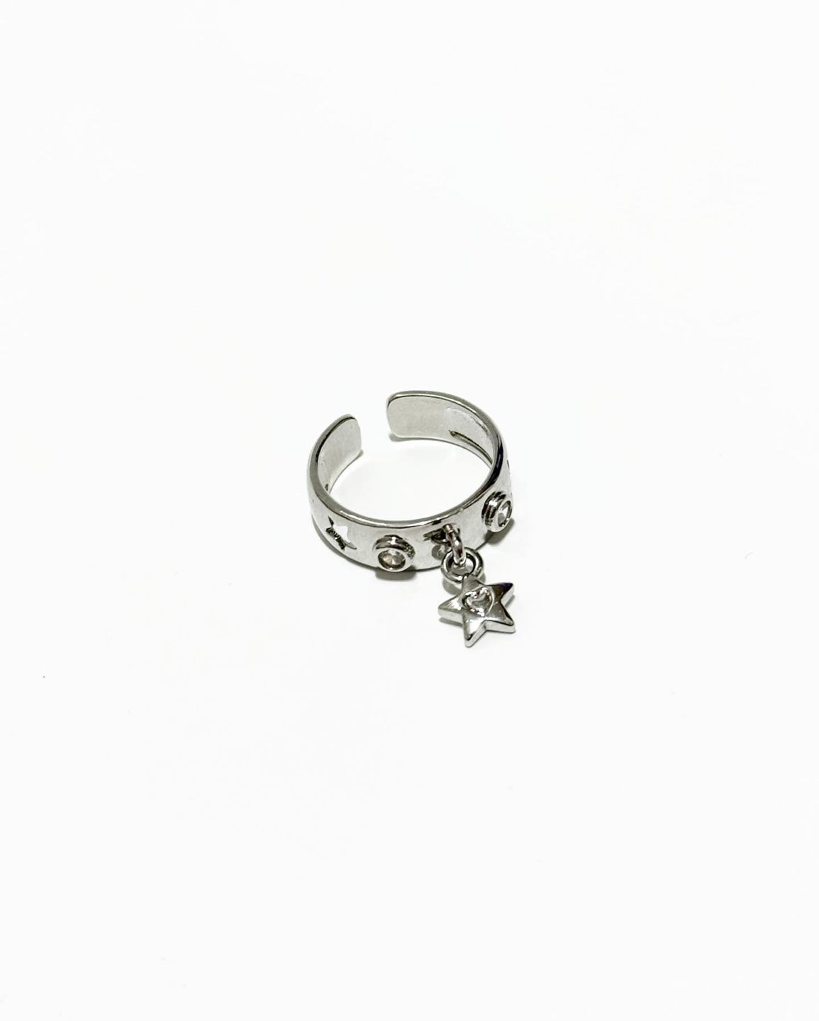 Silver drop star ring