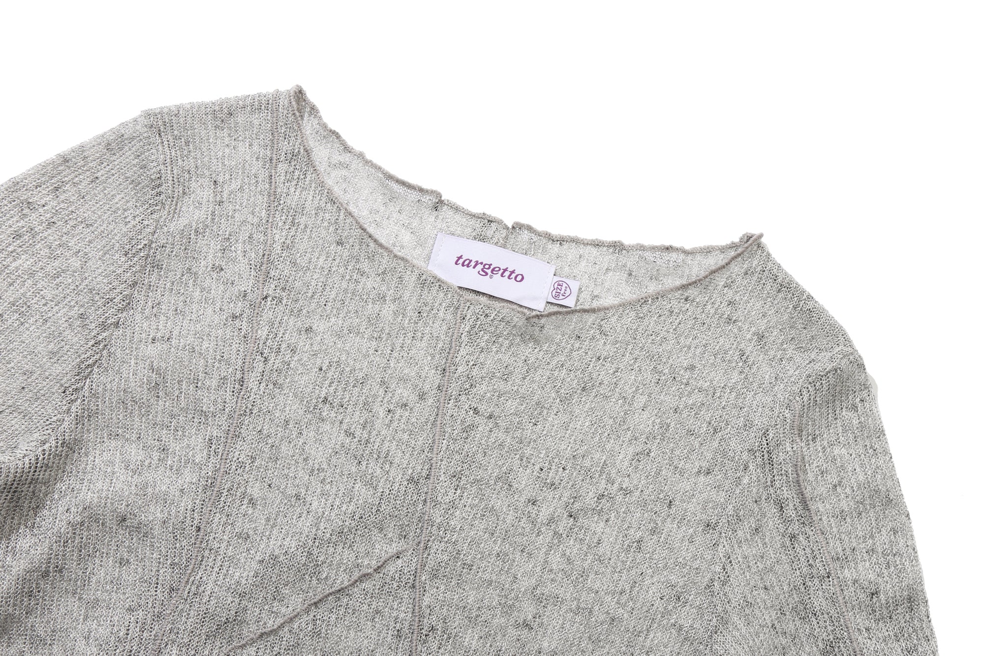 CUT OUT SEE THROUGH LONG SLEEVE TEE SHIRT_LIGHT GREY