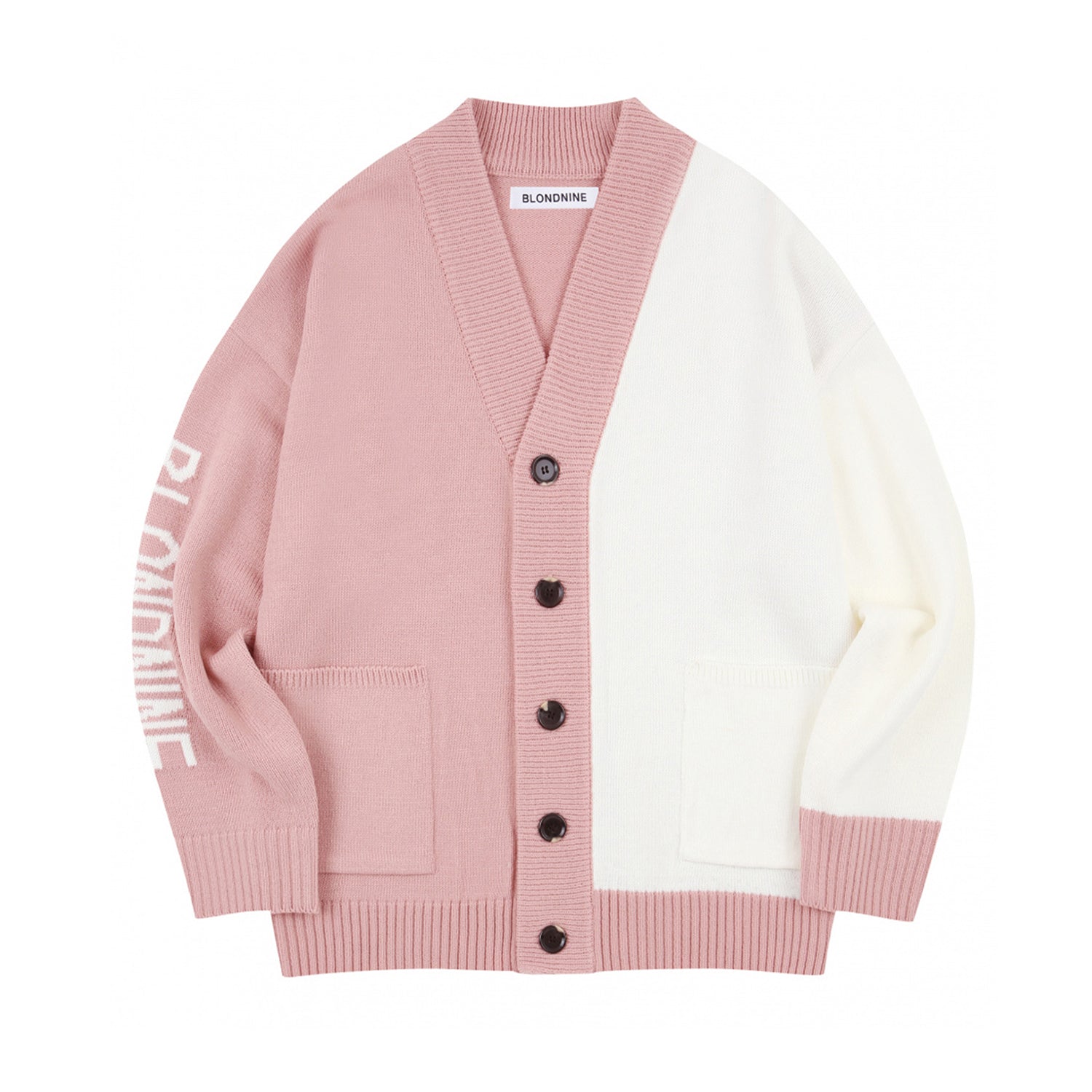 INTARSIA HALF HALF KNIT CARDIGAN_PINK