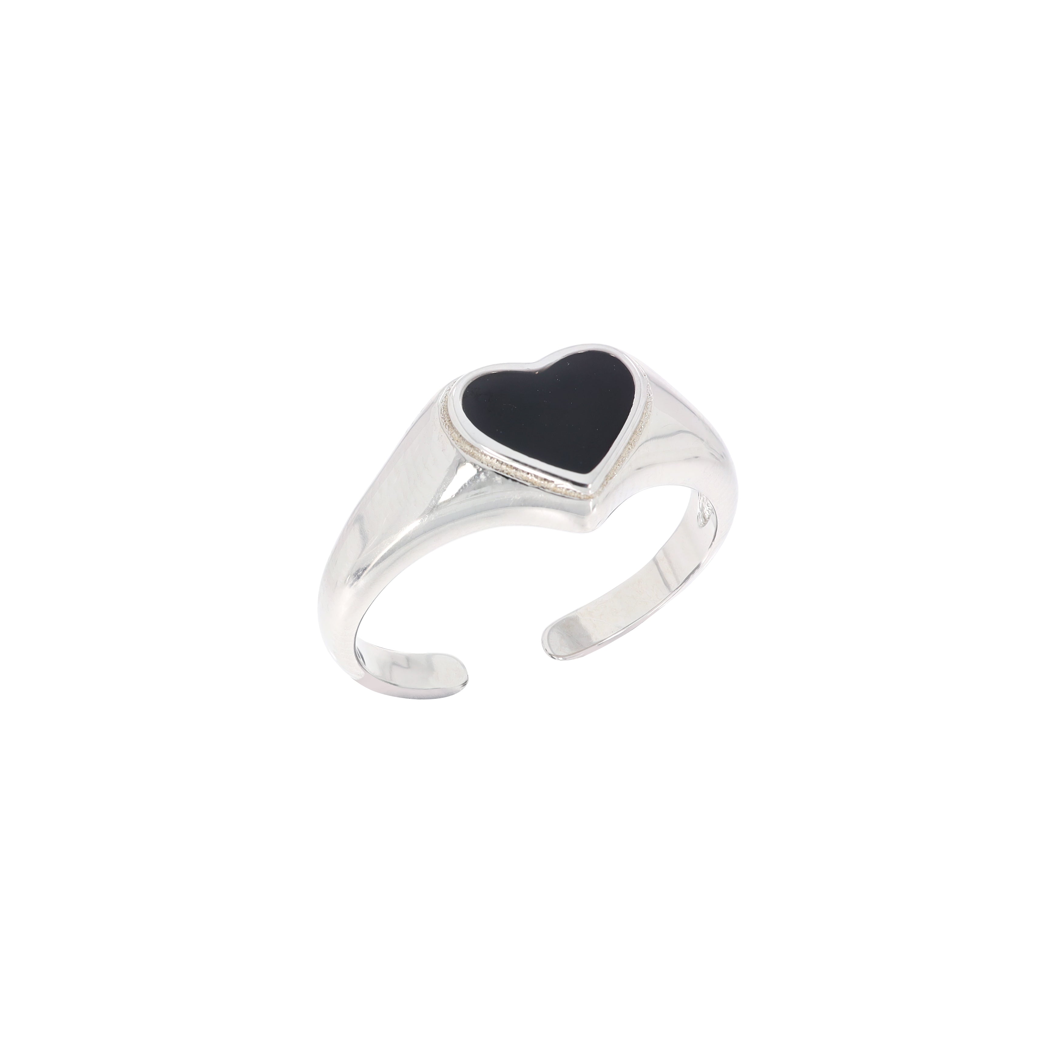Enamel Black Heart Silver Ring