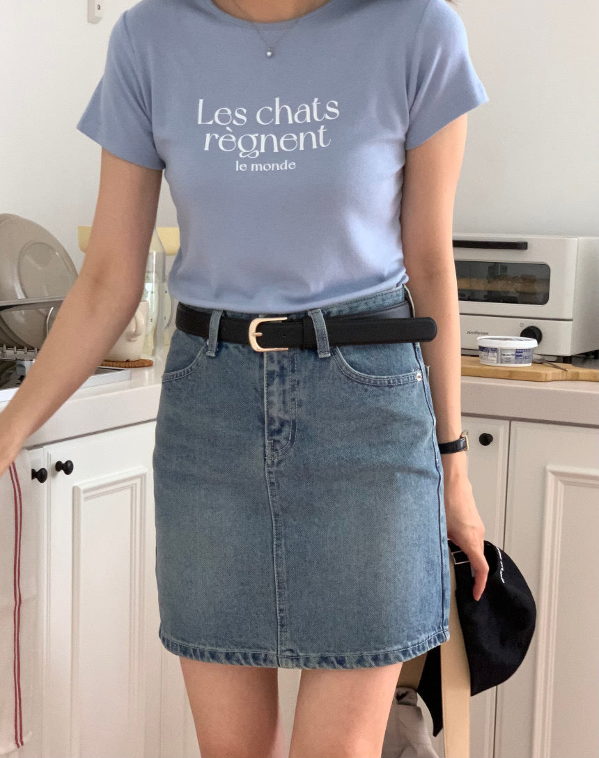 LES CHATS LETTERING T-SHIRTS SKY BLUE