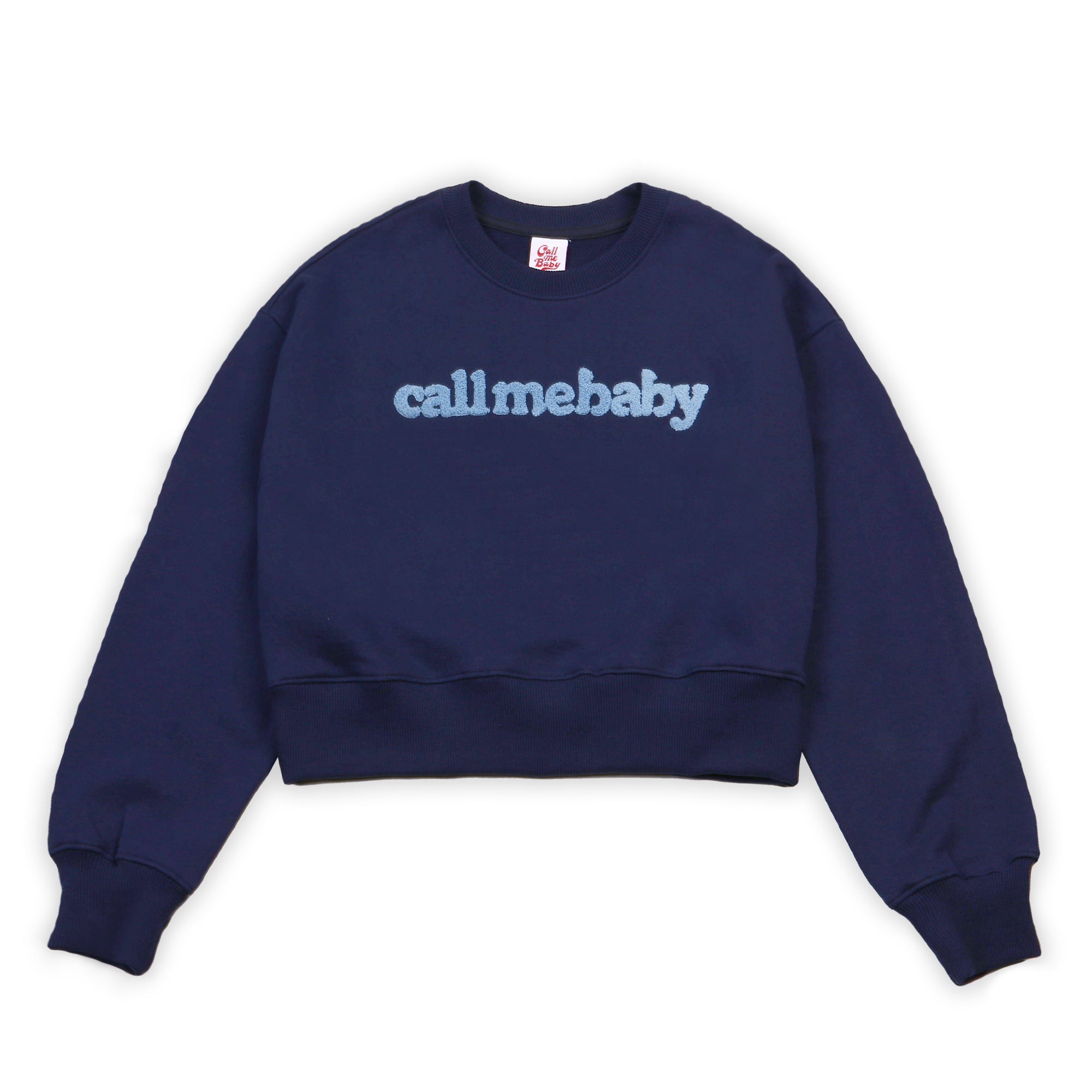 [Call Me Baby] Fuzzy Logo Cropped Sweatshirts (Navy)