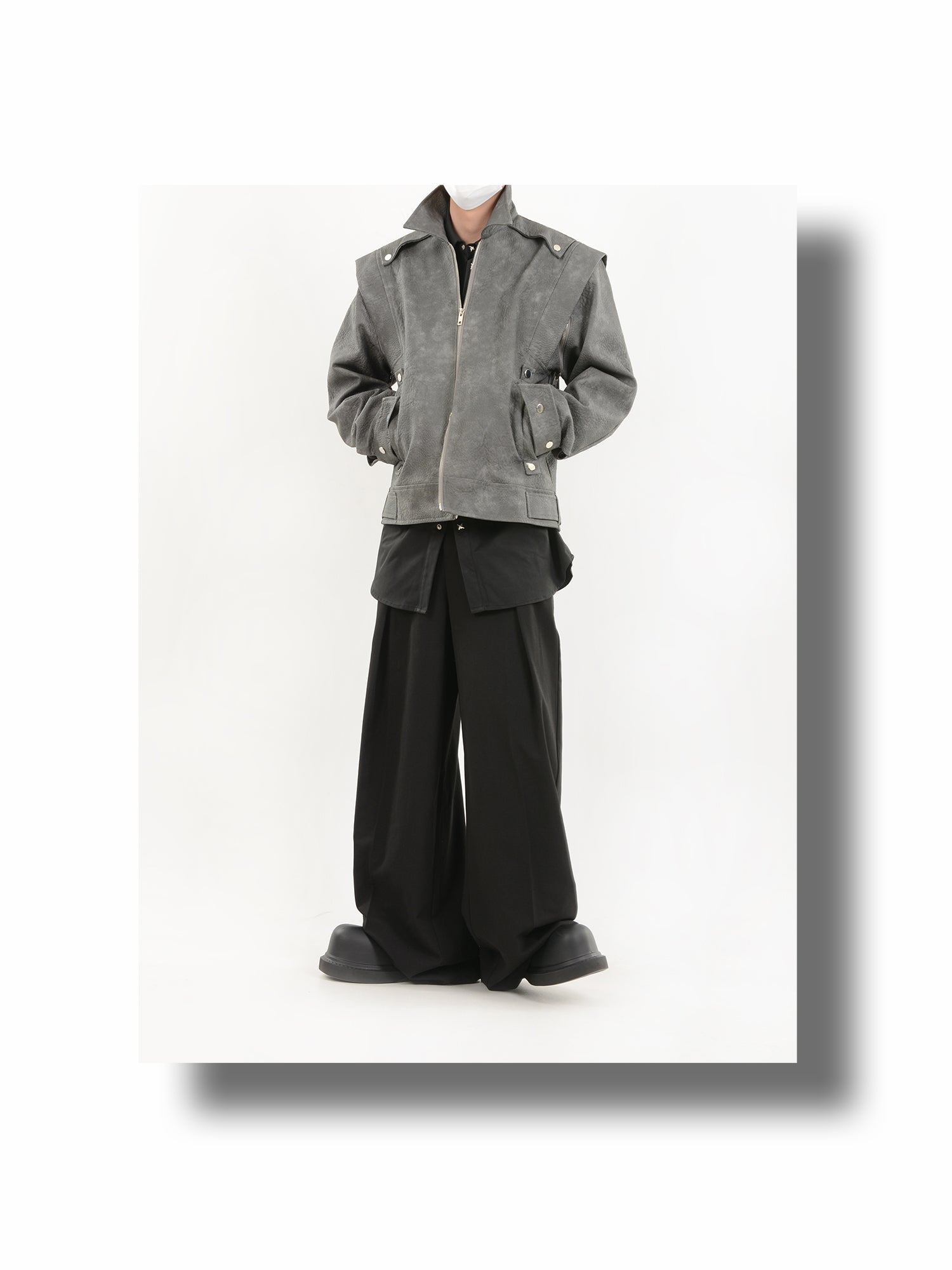 niche deconstructed textured PU leather jacket