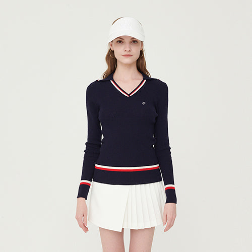 Line ribbed collar knit