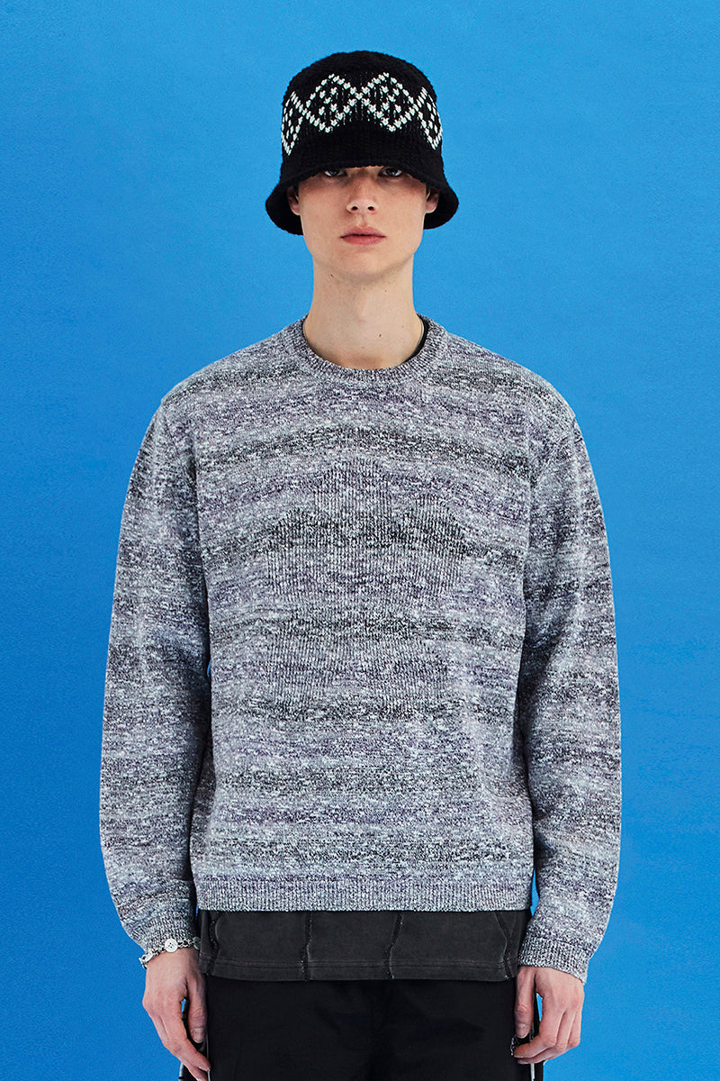 FLOWER GRADATION STRIPE KNIT / GREY