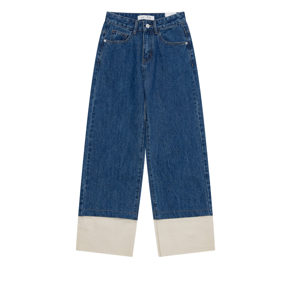 SEMI WIDE FIT BLUE + WHITE DENIM PANTS [17724]