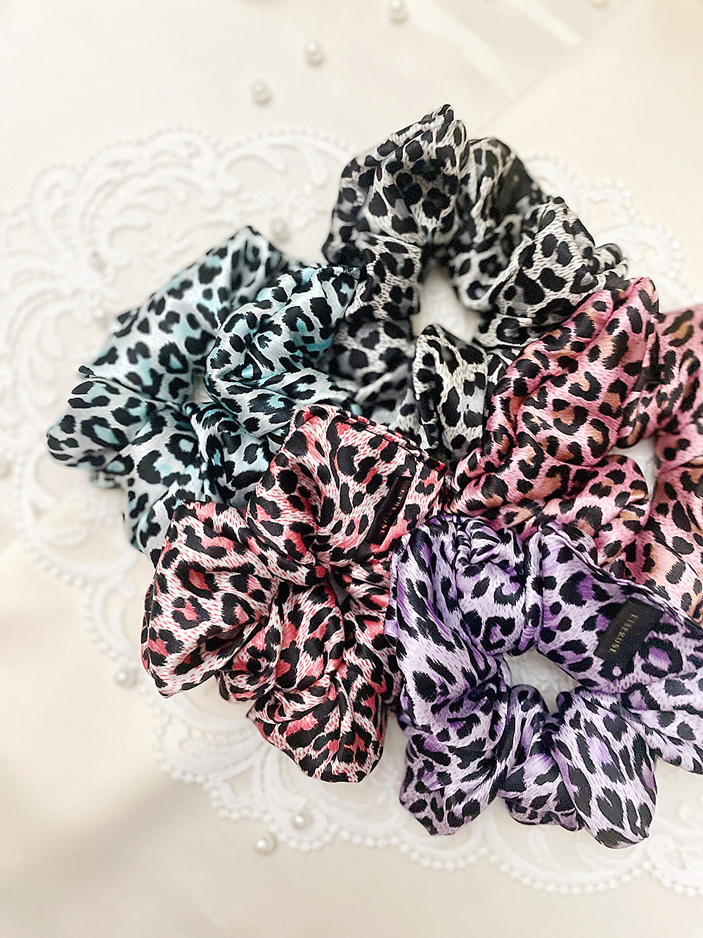 Leopard Printing Satin Hair Scrunchie (5color)