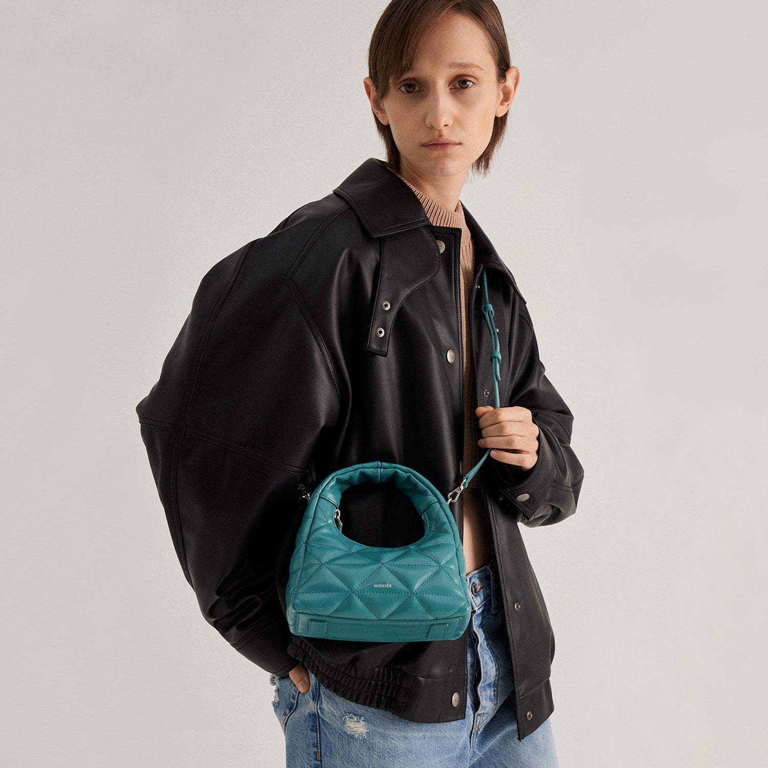 QUILTED MINI TOTE BAG_AQUA