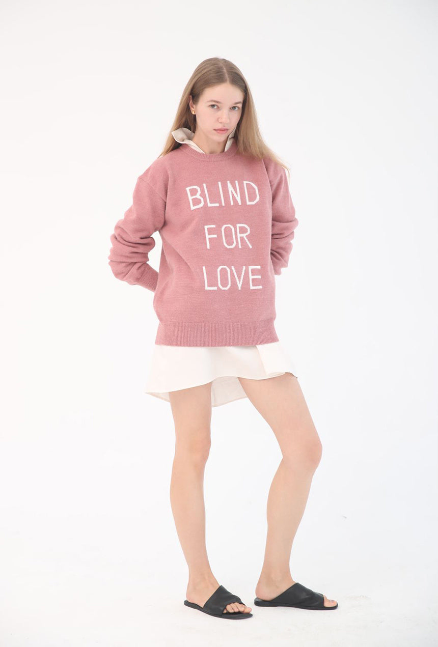 PBT wool logo crew neck knit -indigo pink