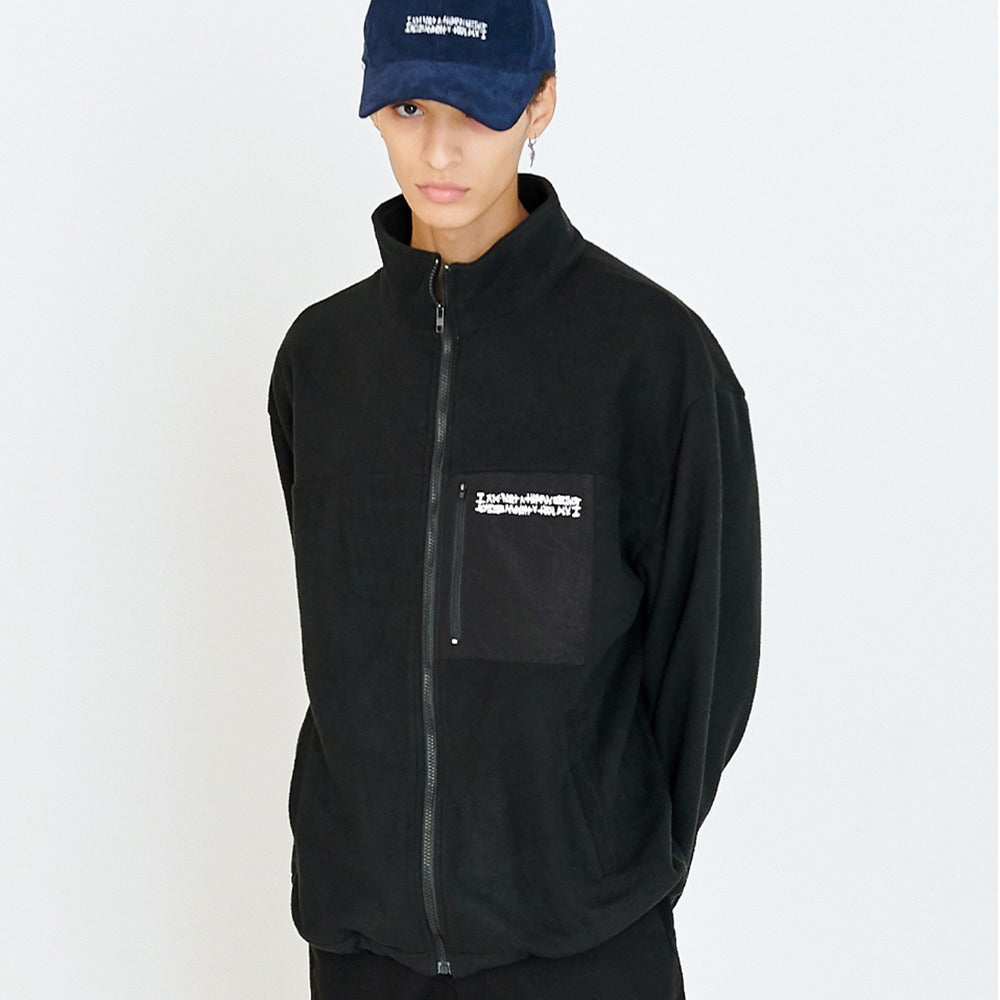 LOGO FLEECE ZIP-UP JACKET - BLACK