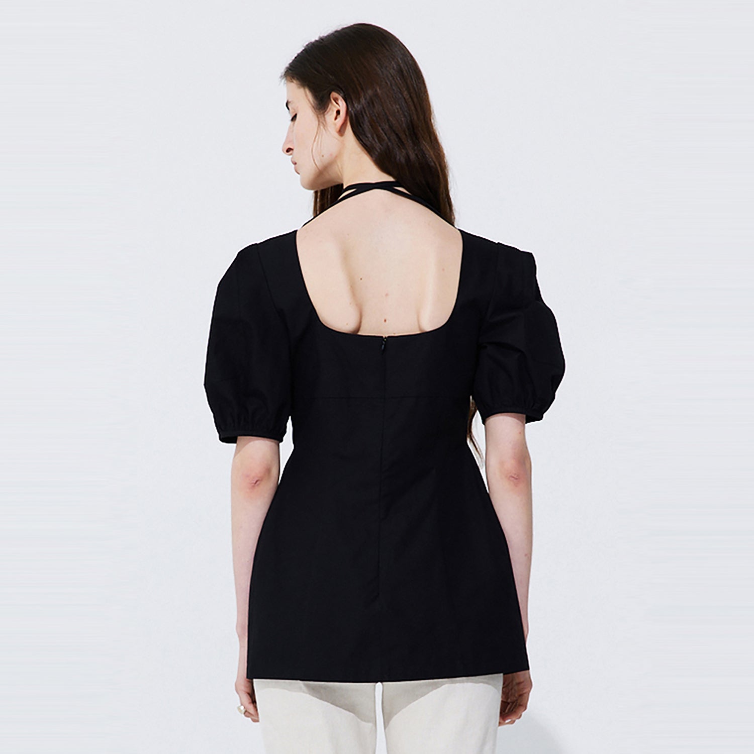 Pearl Balloon Line Blouse_Black