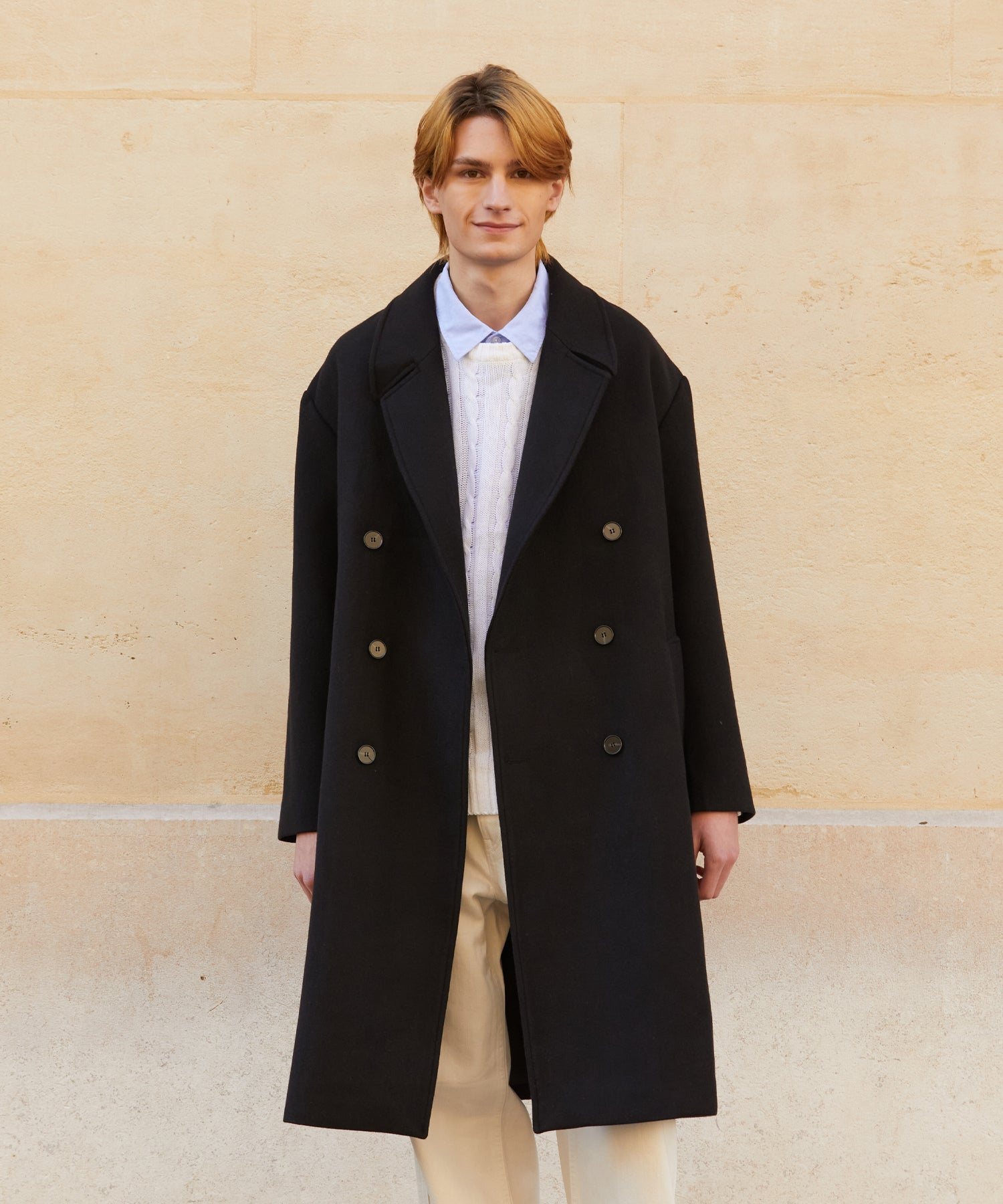 RCH wool blended oversized long coat black