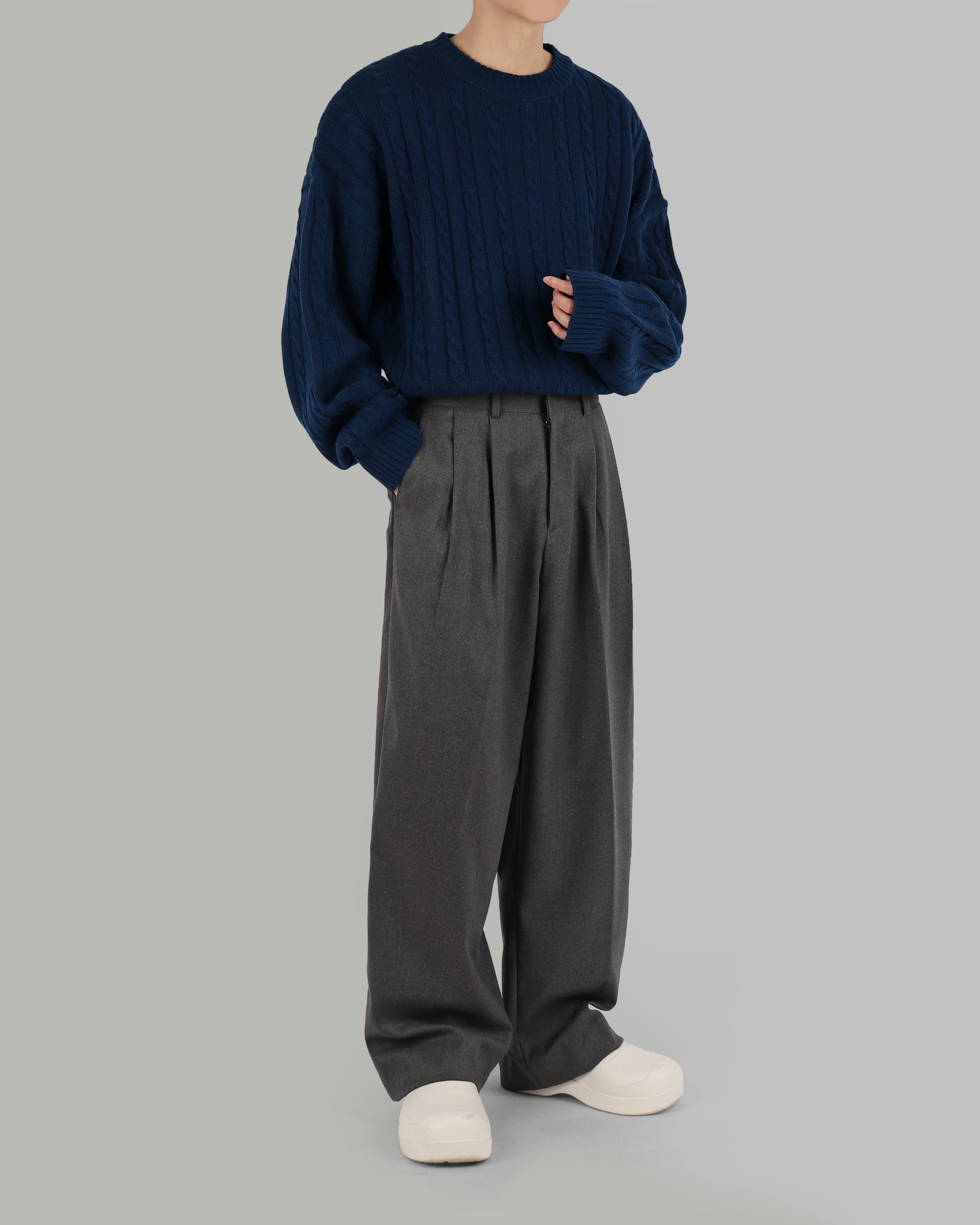 wool pintuck wide slacks