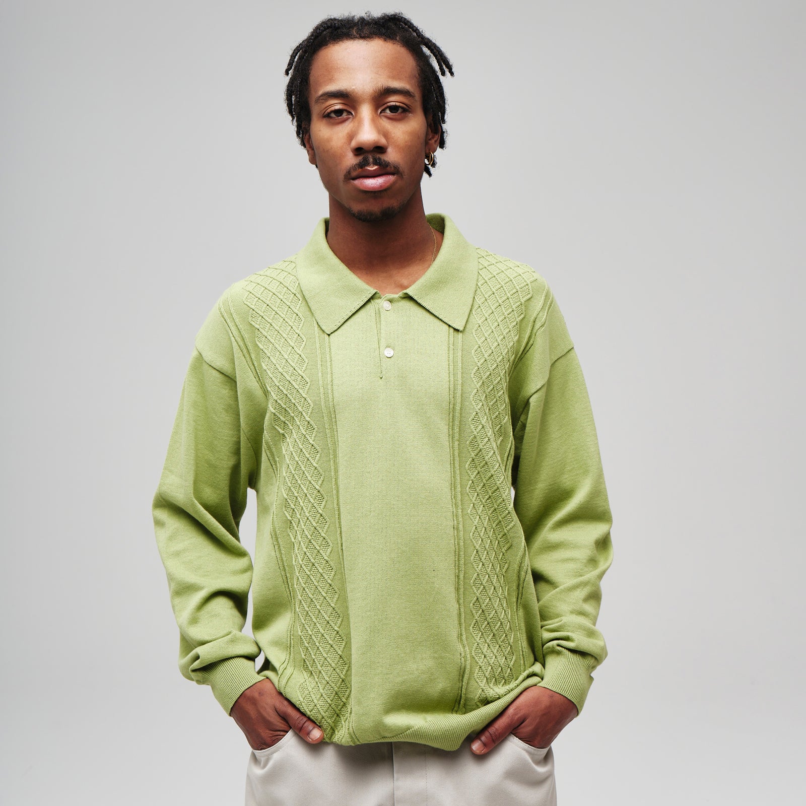 KNITTED DIAMOND POLO SHIRT (GREEN)