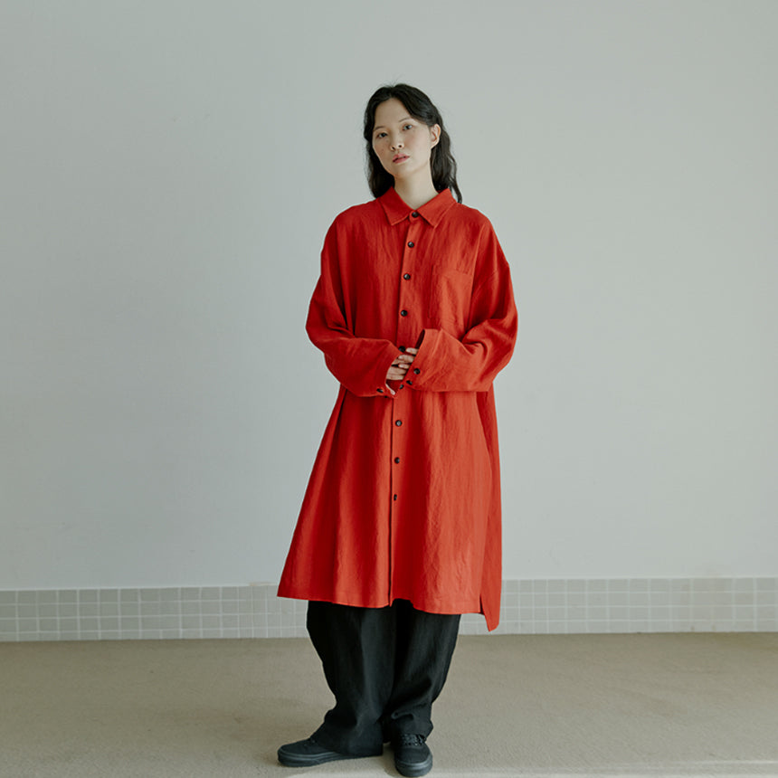 unisex linen long shirts red