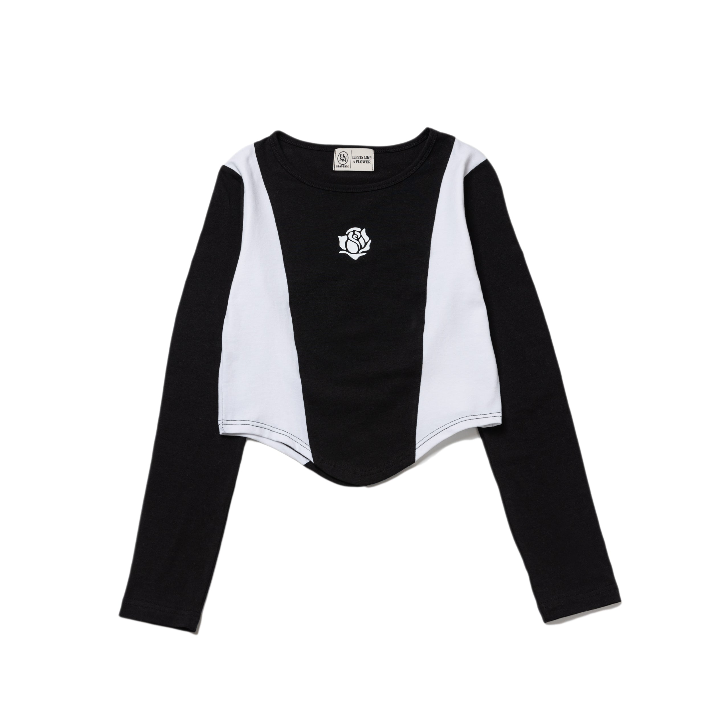 ROSE COLOR BLOCK LINE L/S TEE(BLACK)