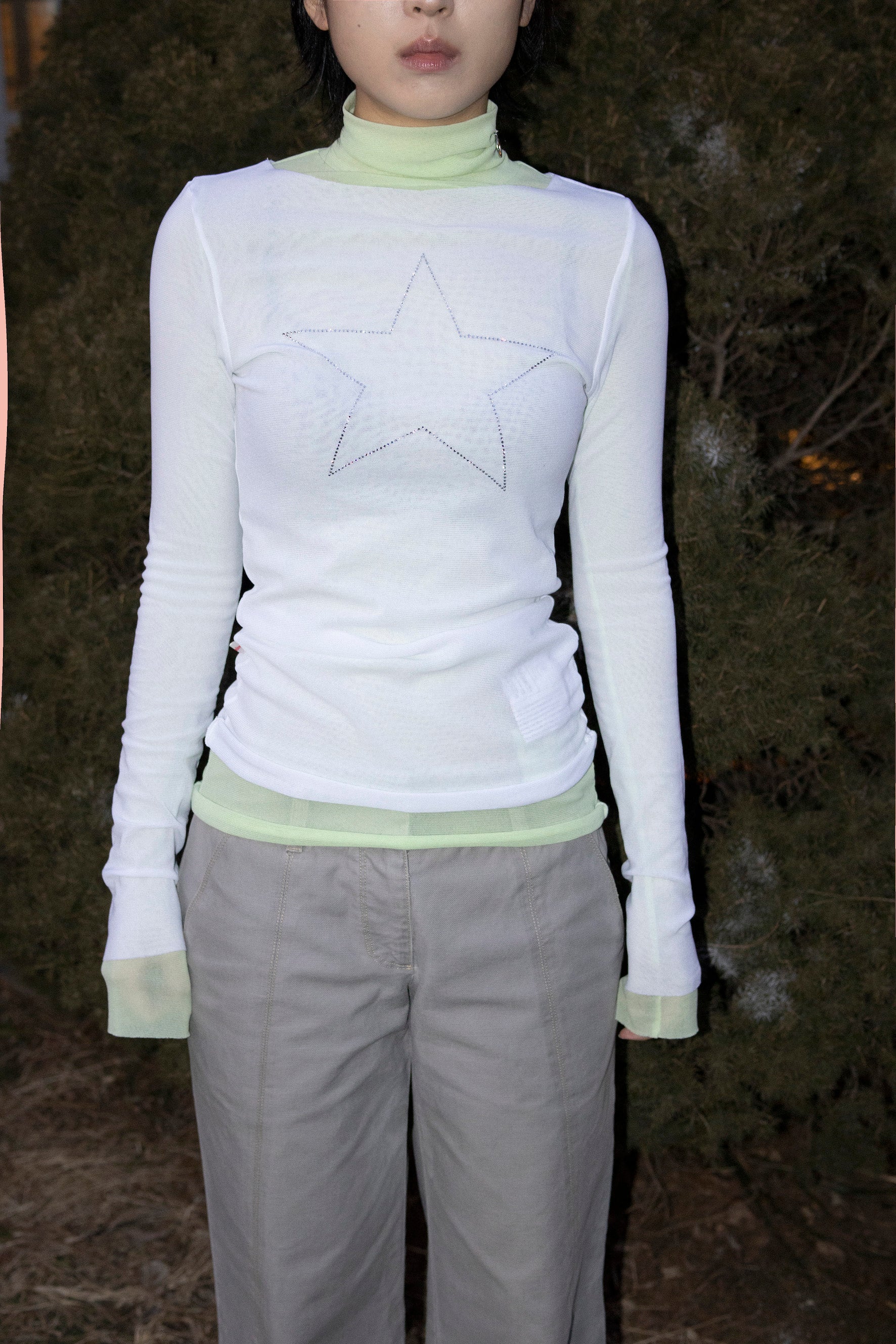 LAYERED star mesh top (2pcs)_lime