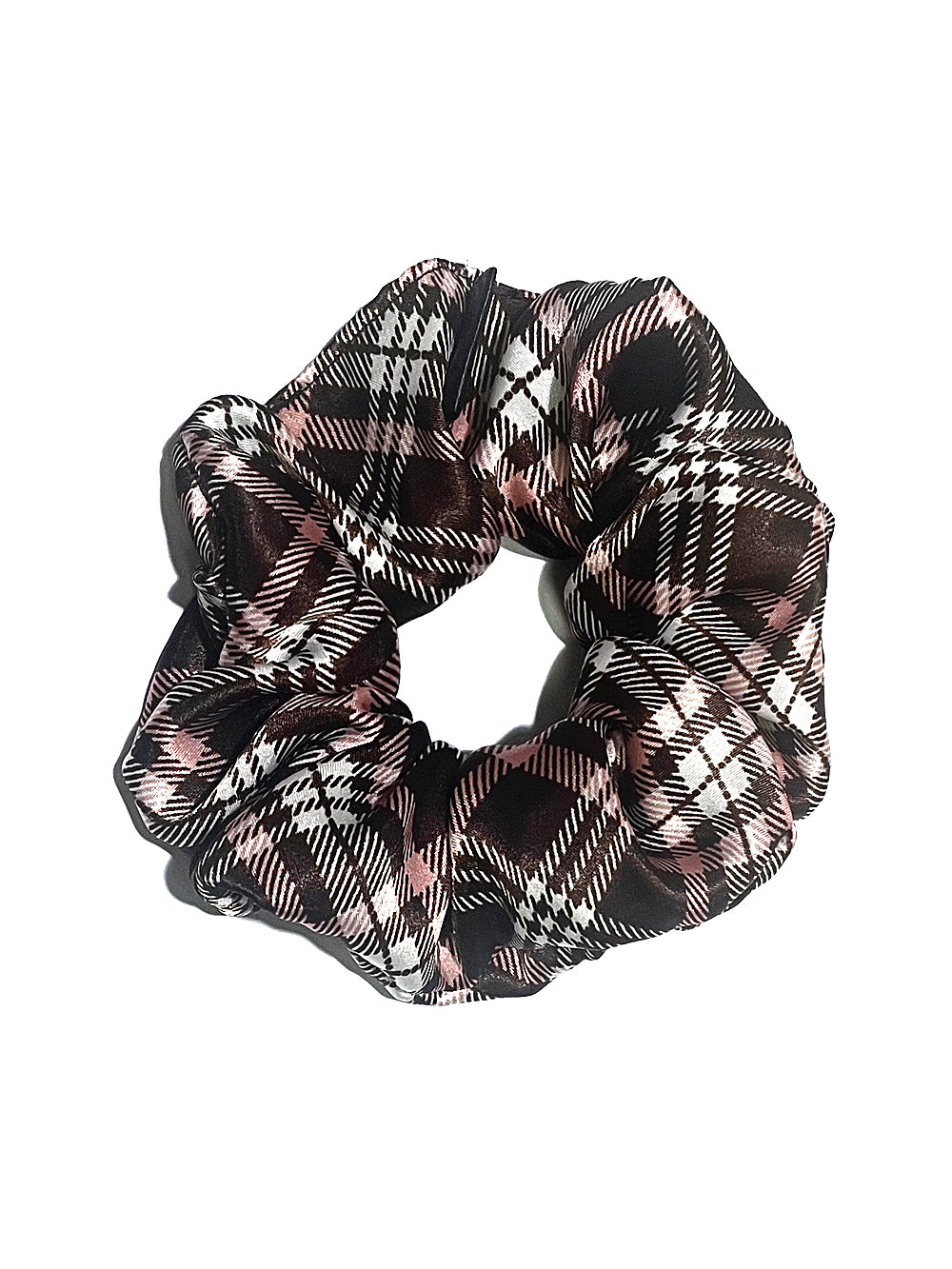 Check Printing Satin Hair Scrunchie (3color)