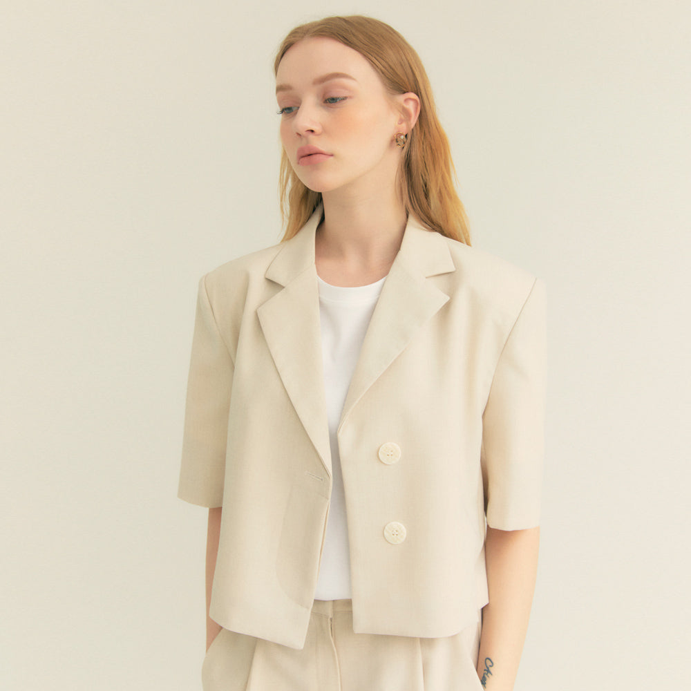 Crop Unbal Half Sleeve Jacket (Ivory)