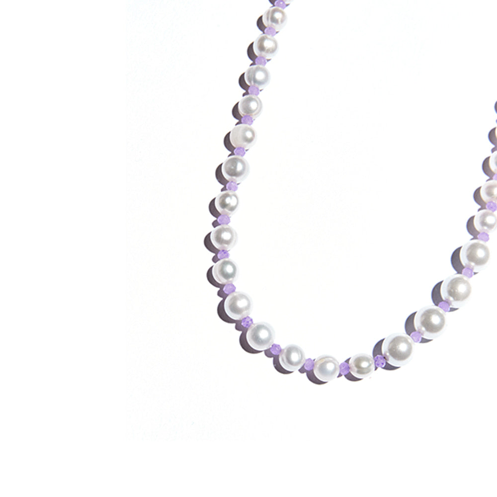 [NiROSERENDIPITY] PURPLE RONDELLE BEADS PEARL NECKLACE #64