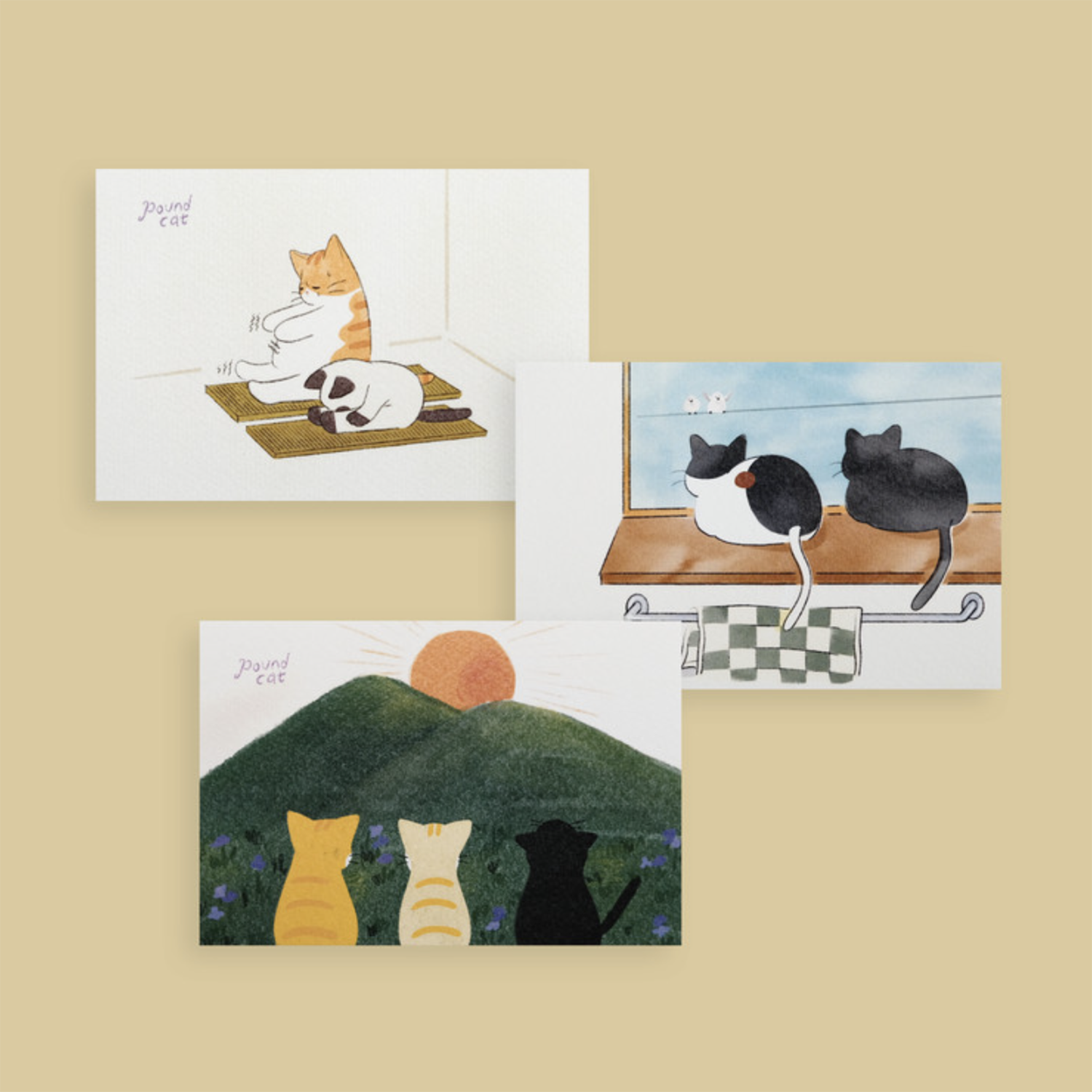 Poundcat hand drawing postcard