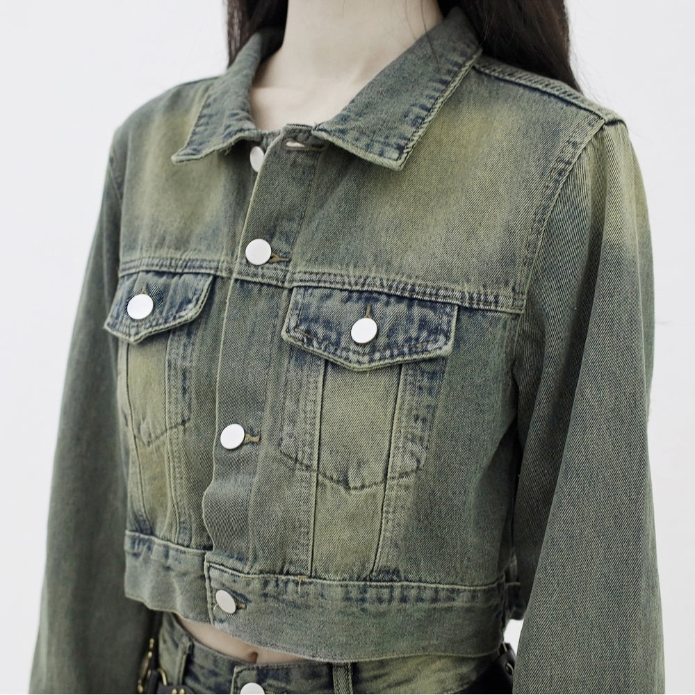 [NONCODE] Laure Denim Crop Jacket + Denim Pants Set