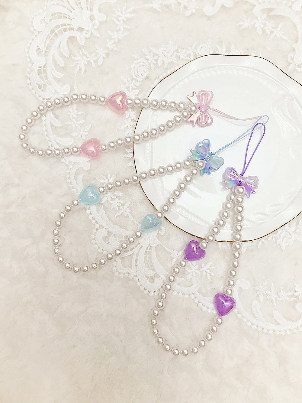 Pastel Ribbon Pearl Key Ring (3color)