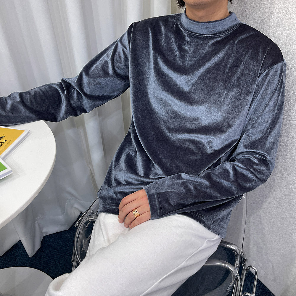 CR Velvet Mock-neck Long-Sleeved Shirt (4 colors)